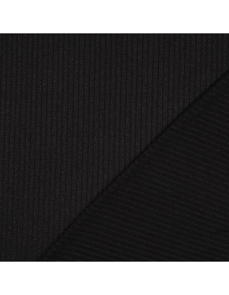 Tissu maille tricot côtelé lurex - Noir argenté