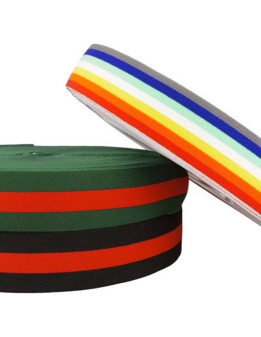 Elastique fantaisie rayé arc en ciel 40 mm