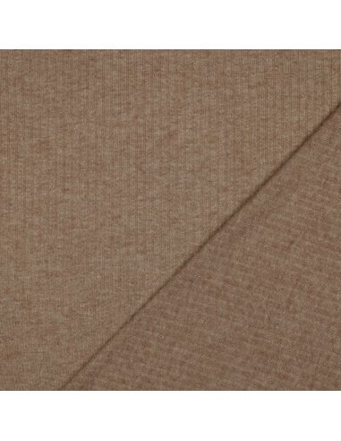 Tissu maille tricot côtelé lurex - Beige doré
