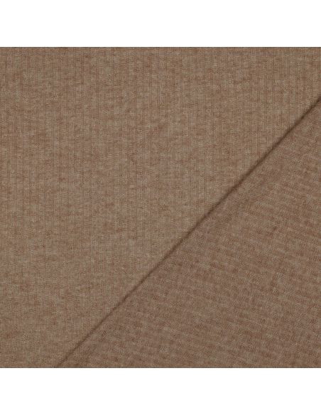 Tissu maille tricot côtelé lurex - Beige doré