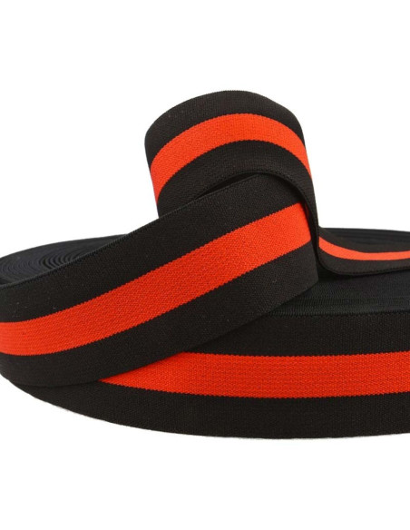 Elastique fantaisie rayé noir et rouge 40 mm