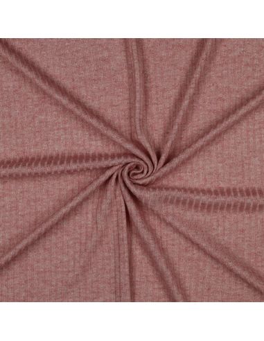 Tissu maille tricot côtelé lurex - Rose doré