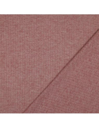 Tissu maille tricot côtelé lurex - Rose doré