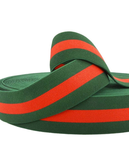 Elastique fantaisie rayé vert et rouge 40 mm