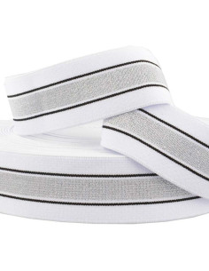 Elastique fantaisie lurex rayé blanc et argent 40 mm