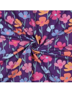 Tissu sweat fleurs des champs - Fond violet