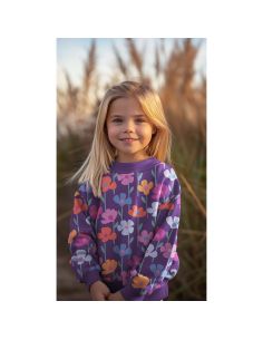 Tissu sweat fleurs des champs - Fond violet 2