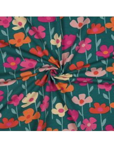 Tissu sweat fleurs des champs - Fond vert