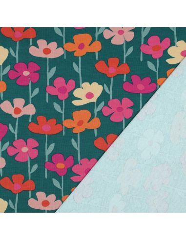 Tissu sweat fleurs des champs - Fond vert