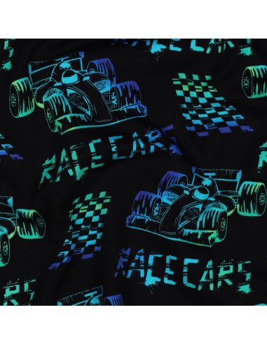 Tissu jersey imprimé Race cars - Fond noir
