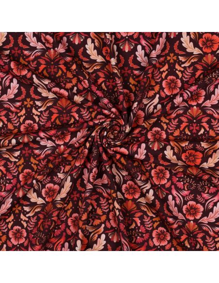 Tissu jersey imprimé Clara - Fond rouge