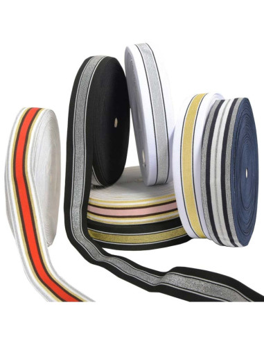 Elastique fantaisie lurex rayé or et noir 40 mm