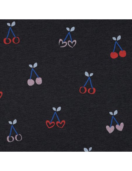 Tissu sweat mélangé glitter cerises - Bleu marine