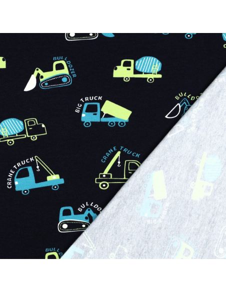 Tissu sweat léger engins de chantier - Bleu marine