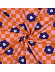 Tissu sweat léger fleurs - Orange
