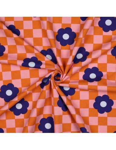 Tissu sweat léger fleurs - Orange