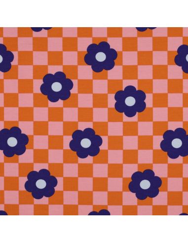 Tissu sweat léger fleurs - Orange
