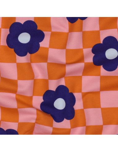 Tissu sweat léger fleurs - Orange