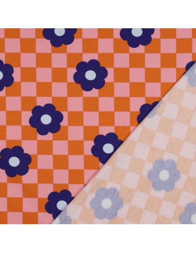 Tissu sweat léger fleurs - Orange