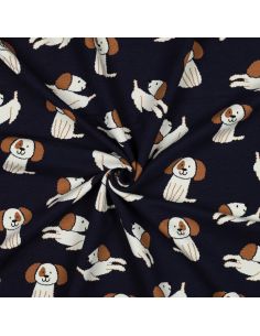 Tissu sweat léger chiens - Bleu marine