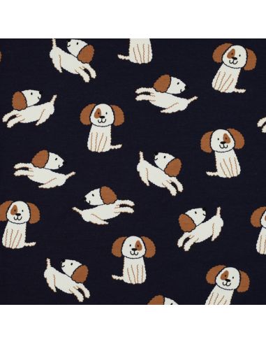 Tissu sweat léger chiens - Bleu marine
