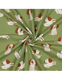 Tissu sweat léger chiens - Vert