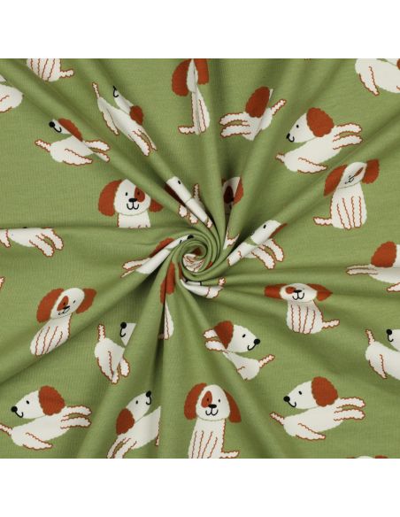 Tissu sweat léger chiens - Vert
