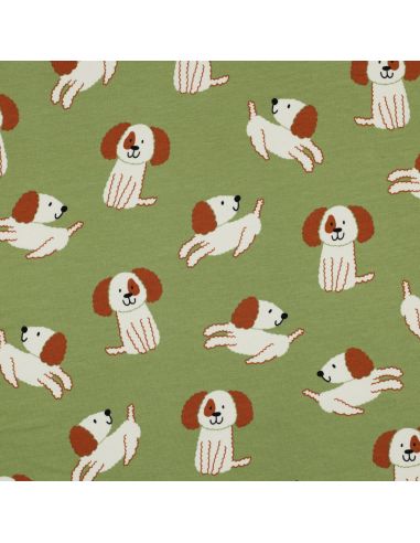 Tissu sweat léger chiens - Vert