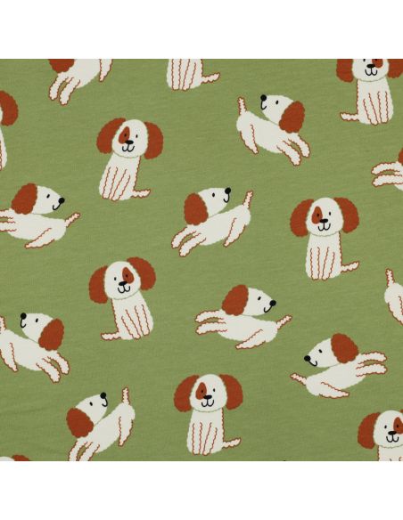 Tissu sweat léger chiens - Vert
