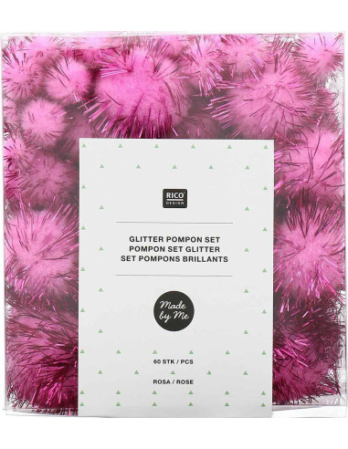 Set de 60 pompons brillants - Rose