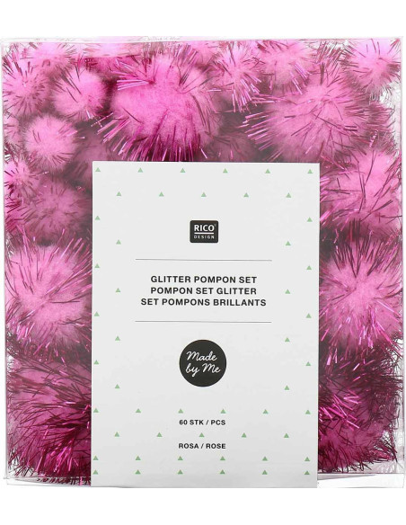Set de 60 pompons brillants - Rose