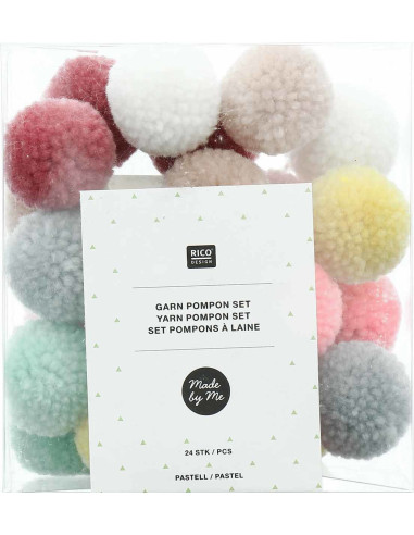 Set de 24 pompons en laine - Pastel