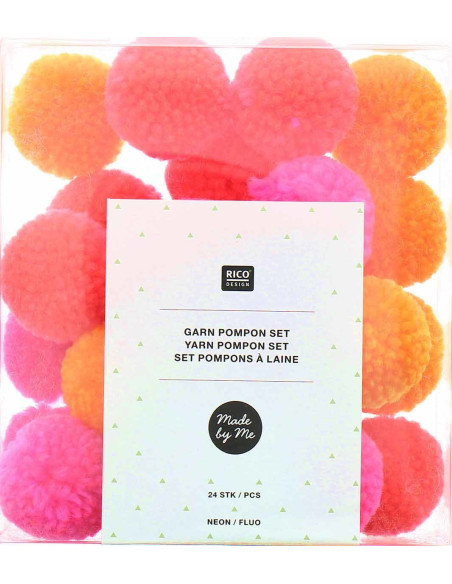 Set de 24 pompons en laine - Fluo