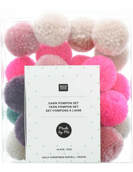 Set de 24 pompons en laine - Jolly christmas pastel