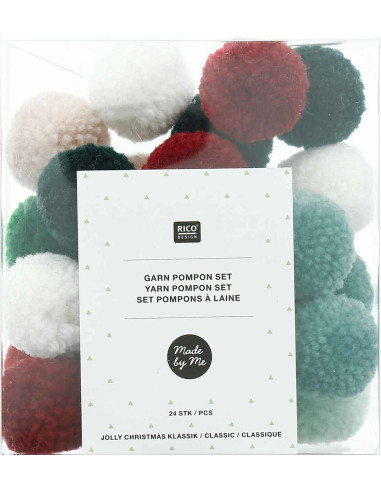 Set de 24 pompons en laine - Jolly christmas classique