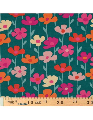 Tissu sweat fleurs des champs - Fond vert