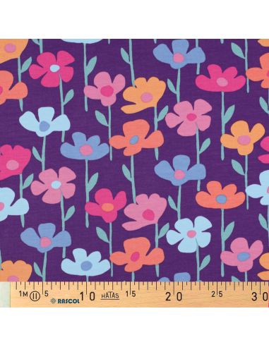 Tissu sweat fleurs des champs - Fond violet