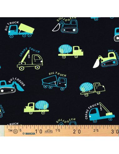 Tissu sweat léger engins de chantier - Bleu marine