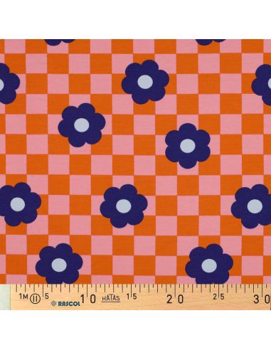 Tissu sweat léger fleurs - Orange