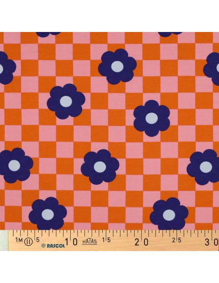 Tissu sweat léger fleurs - Orange
