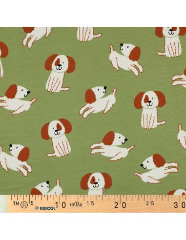 Tissu sweat léger chiens - Vert