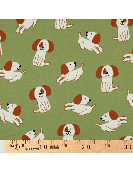 Tissu sweat léger chiens - Vert