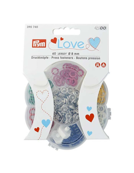 Boite de 60 boutons pression jersey avec outil 8 mm