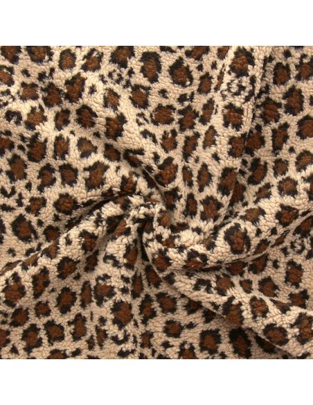 Tissu Teddy léopard - Beige foncé