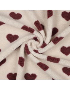 Tissu fourrure Teddy - Coeurs rouges