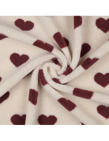 Tissu fourrure Teddy - Coeurs rouges