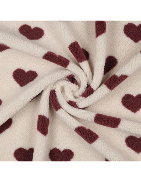 Tissu fourrure Teddy - Coeurs rouges