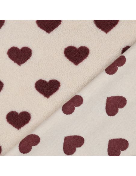 Tissu fourrure Teddy - Coeurs rouges