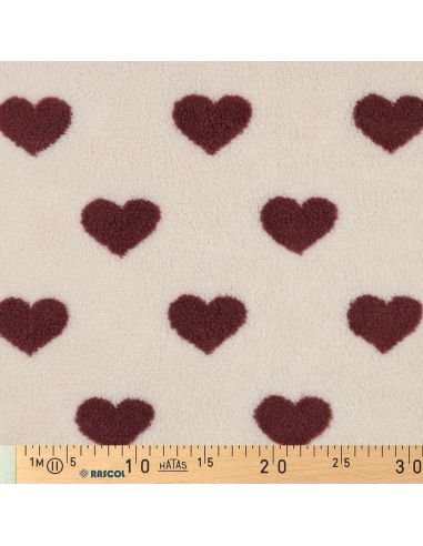 Tissu fourrure Teddy - Coeurs rouges