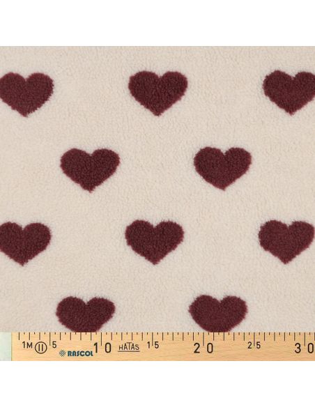 Tissu fourrure Teddy - Coeurs rouges
